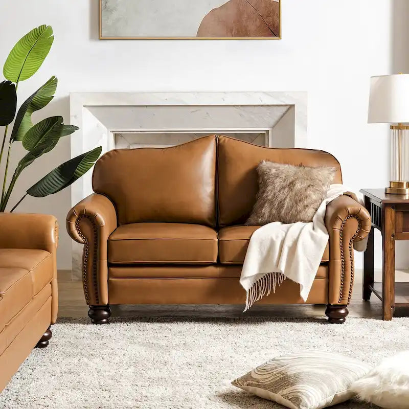 Leather Sofa With Tufted Back