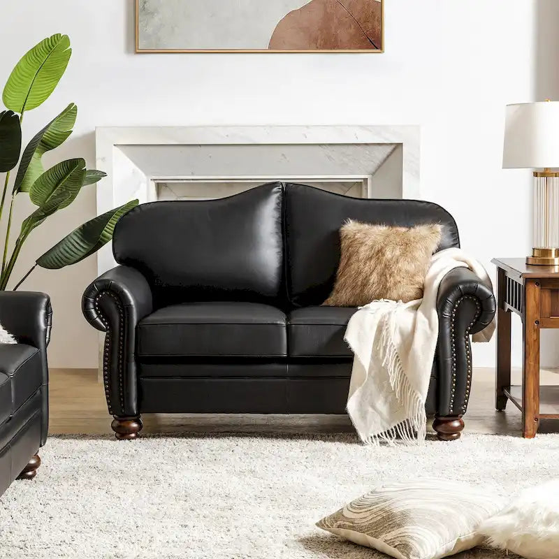 Leather Sofa With Tufted Back