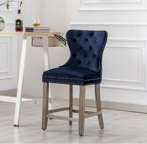 Carter 24 Wingback Tufted Nailhead Counter Stool with Antique Grey Legs